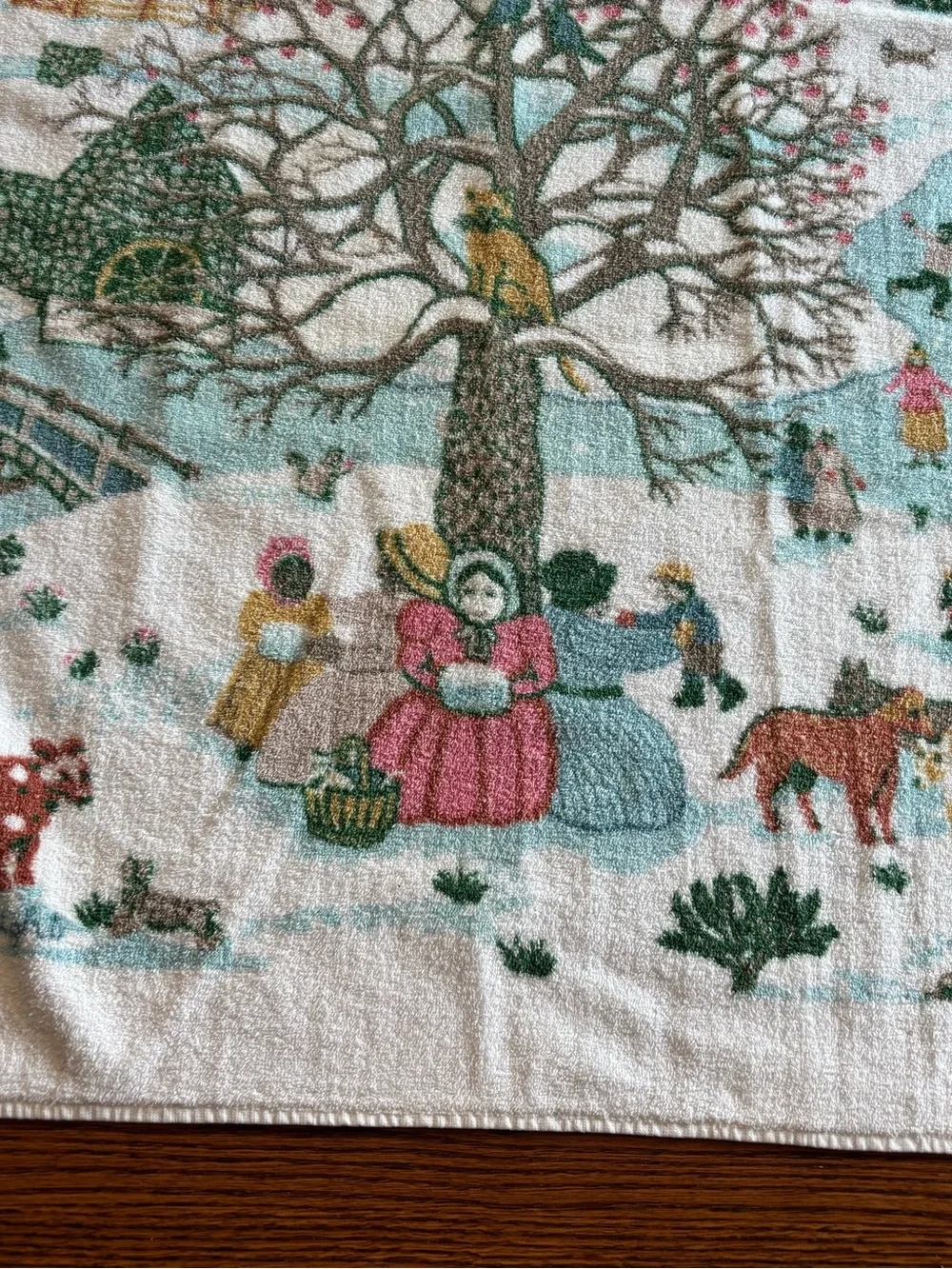 Vintage Martex Village Scene Holiday Bath Towel Christmas Made USA Cottagecore